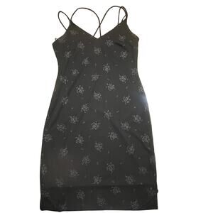 Vintage Gossip Black Sheer Floral Slip Dress Spaghetti Strap Y2K Large Grunge